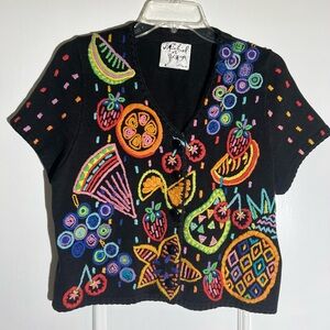 Michael Simon Authentic Vintage Cardigan with Colorful Embroidery